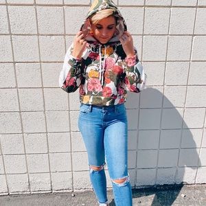 Rachel Roy Cropped Floral Hoodie